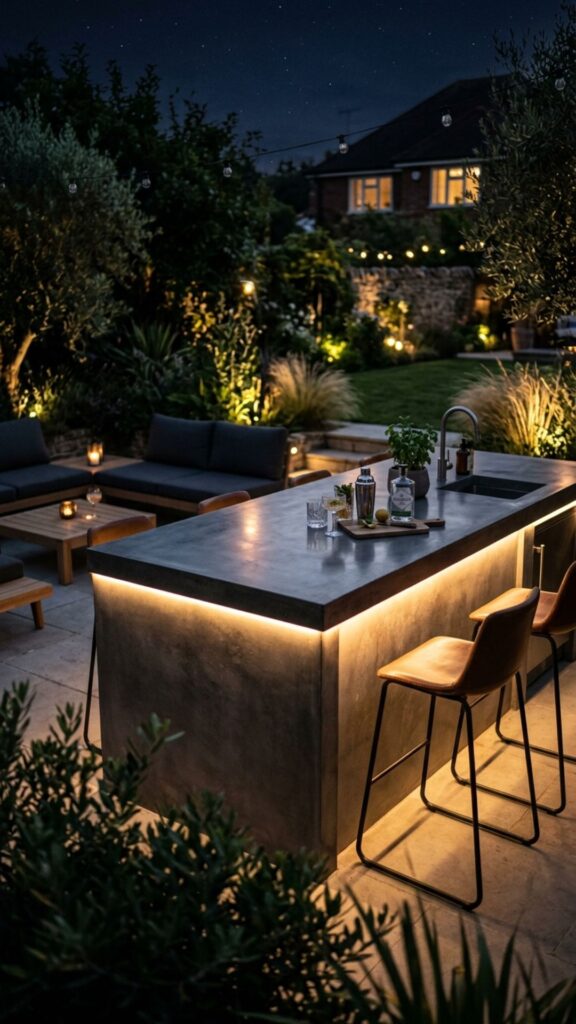 12. Concrete Countertops with Embedded LED Lighting
