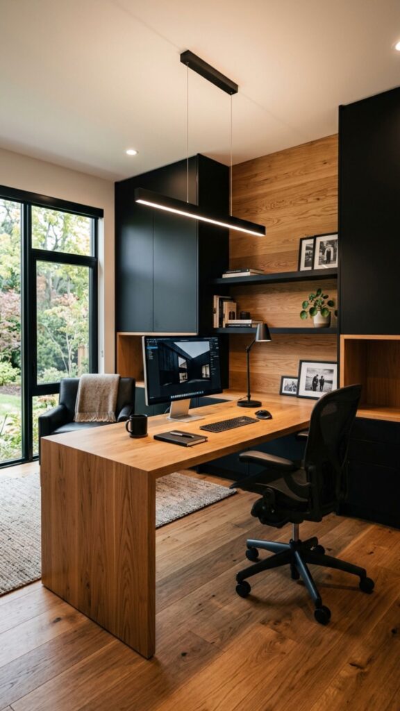 12. Design a Black-and-Wood Office