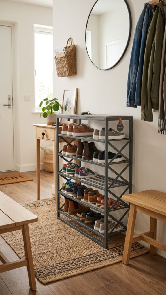 12. Keep a Foldable Shoe Rack for Overflow