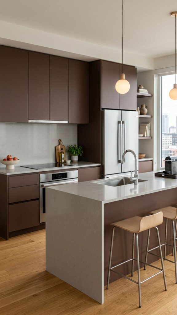 12. Matte Brown Cabinets for a Contemporary Finish