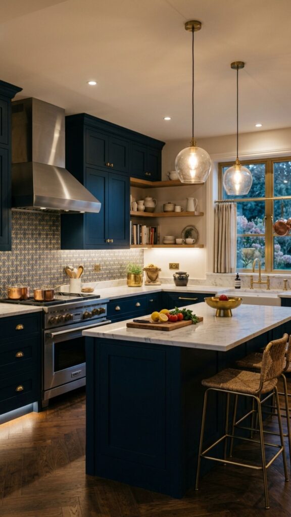 12. Midnight Blue Cabinets For Dramatic Style
