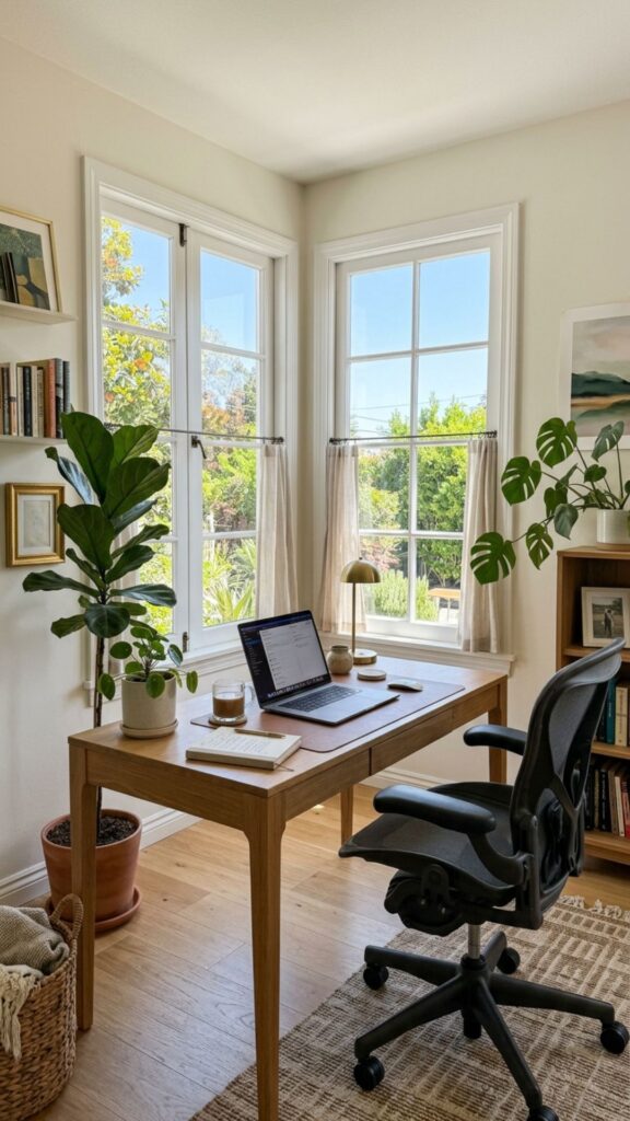 12. Position a Desk Between Two Windows