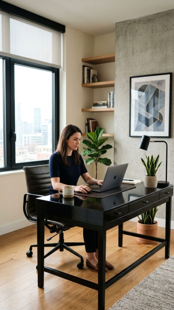 12. Use a Black Desk with a Statement Chair