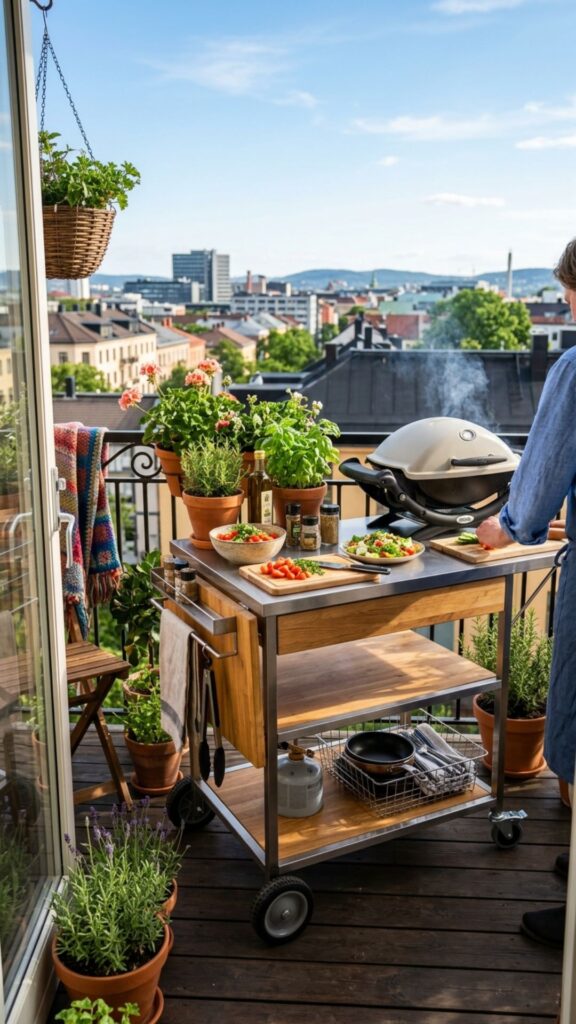 12. Use a Fold-Down Rolling Kitchen Cart