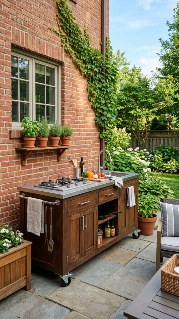 12. Use a Portable Kitchen Island Beside the House