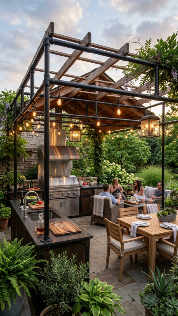 13. A Pipe-Frame Pergola for Shade and Structure