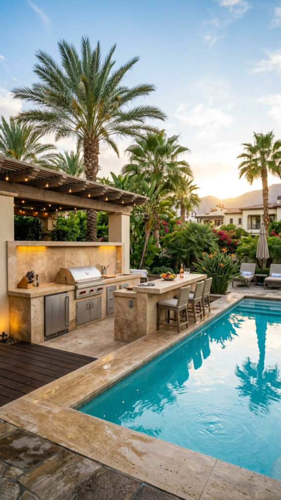 13. A Travertine Poolside Kitchen