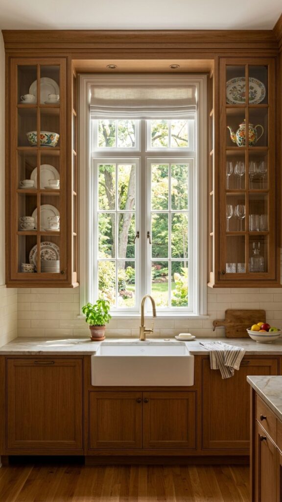 13. Add Cabinets With Open Glass Doors