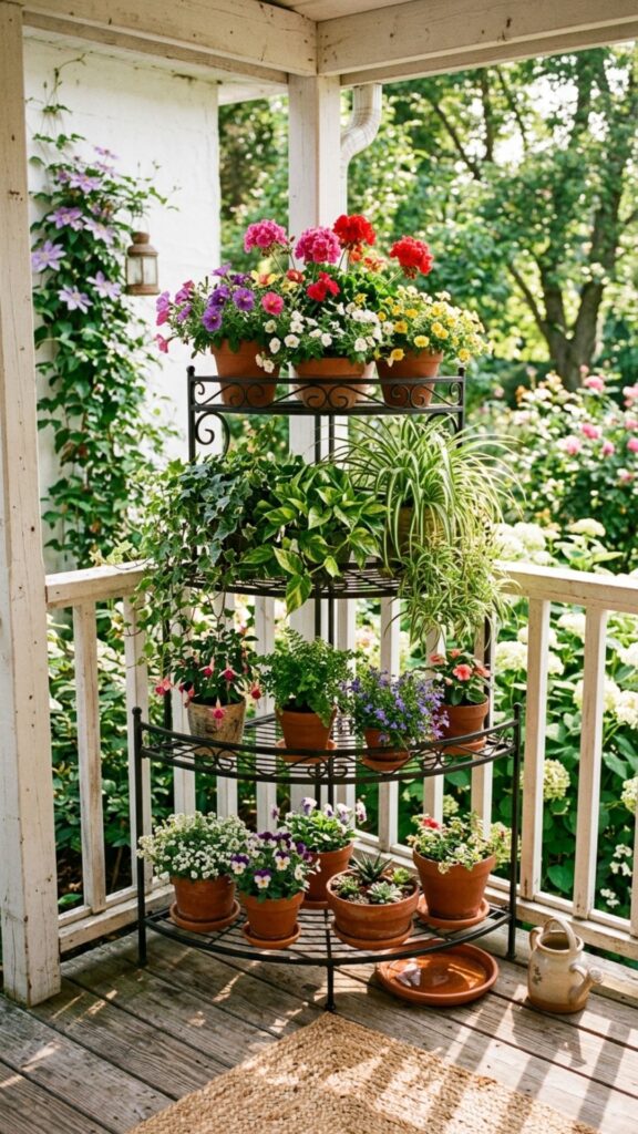 13. Add a Tiered Plant Stand for Height
