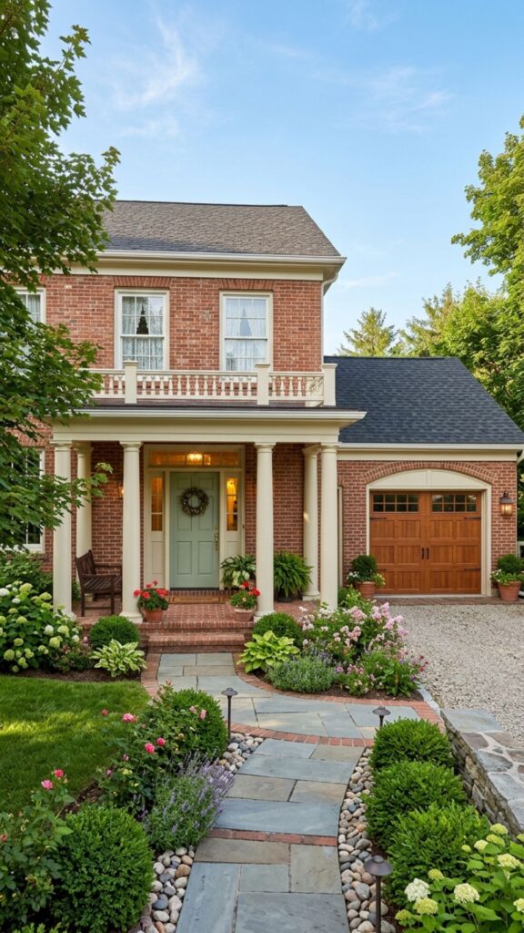 13. Brick Porch With a Brick-Front Garage