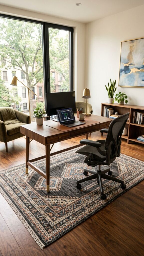 13. Combine Wooden Flooring With a Carpet Layer