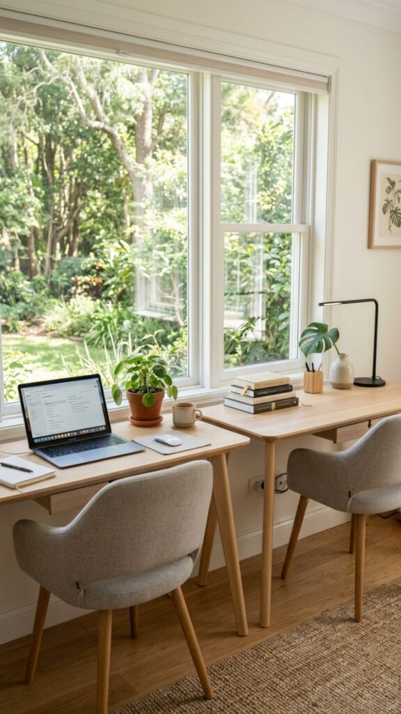 13. Design a Double Desk Setup Near a Window
