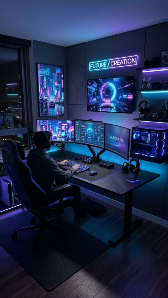 13. Design a Modern Black Gaming and Work Office