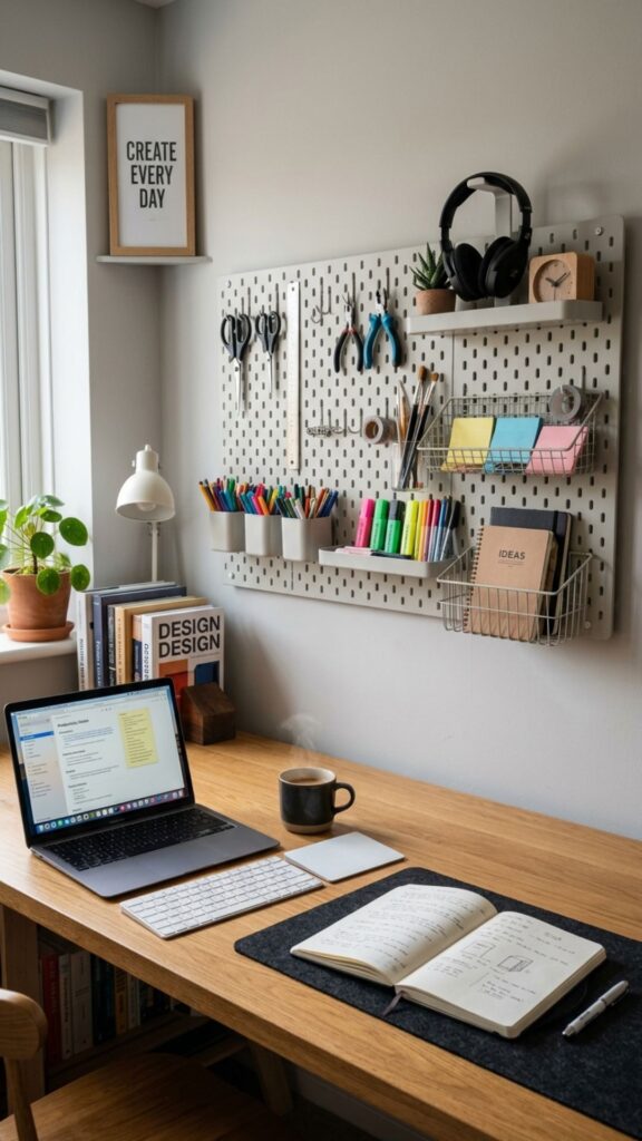 13. Install a Pegboard Above the Desk