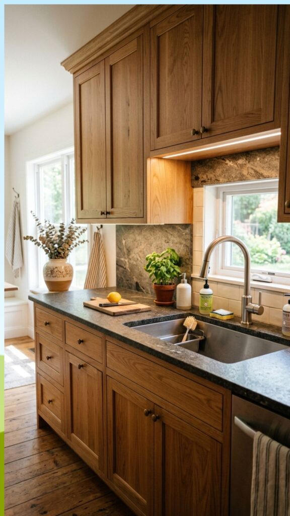 13. Natural Wood Cabinets Above Sink