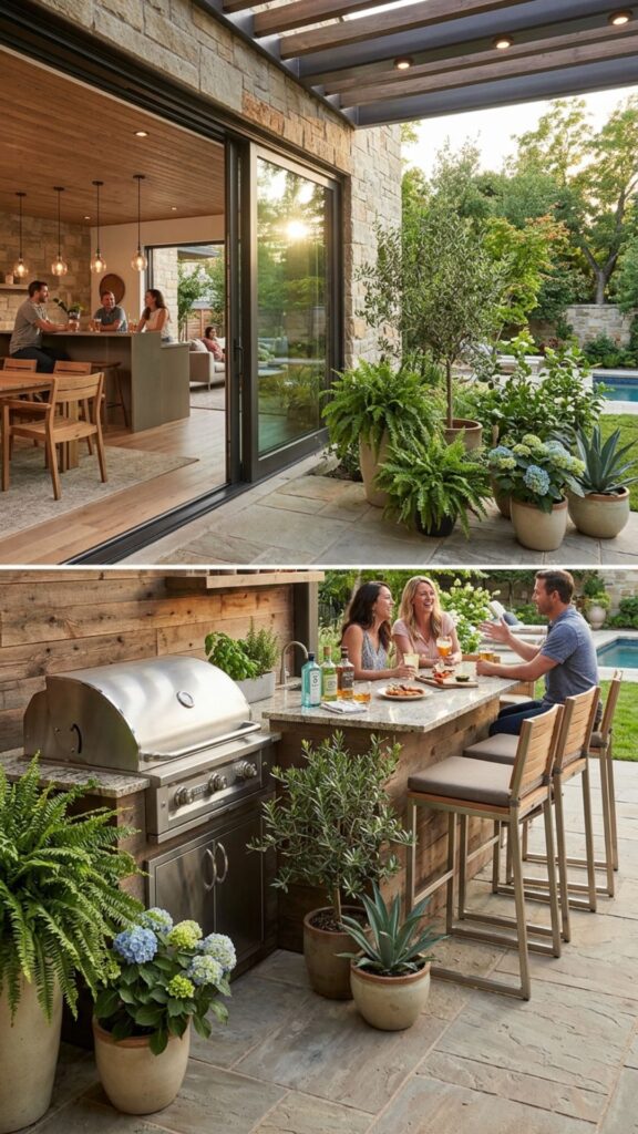 13. Outdoor Kitchen and Bar Combo Behind Sliding Doors