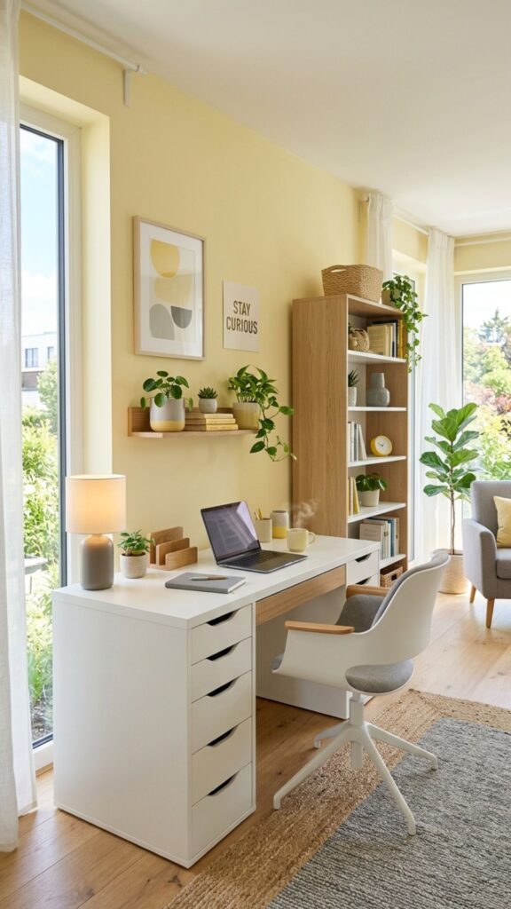 13. Pale Yellow for a Cheerful Workspace