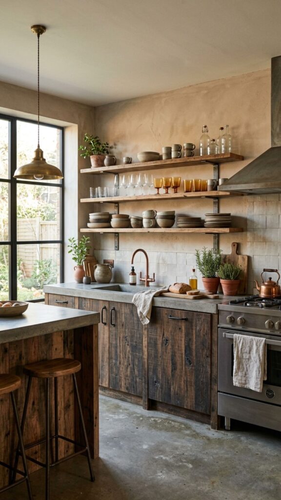 13. Rustic Concrete and Reclaimed Wood Combos