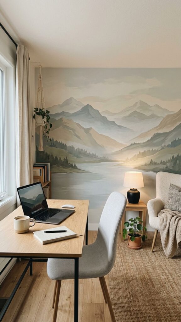 13. Use a Wall Mural for a Creative Workspace