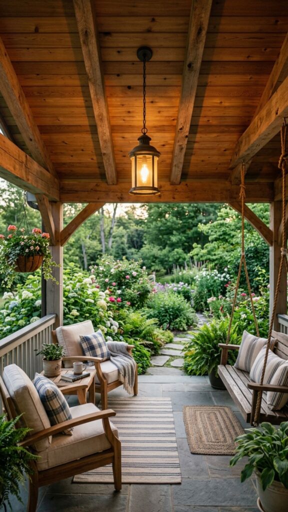 13. Wood-Slat Porch Ceiling