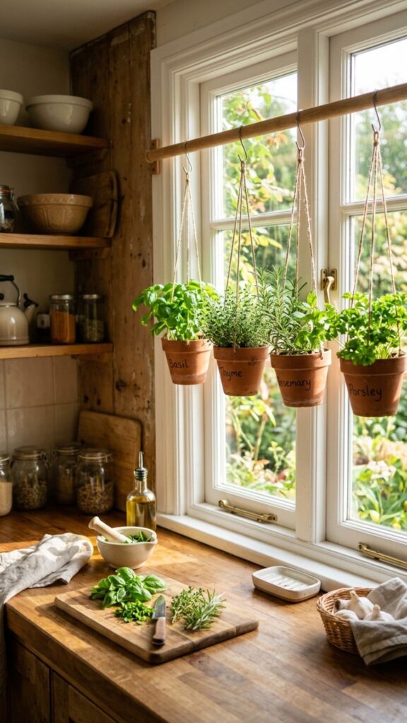 14. Add Hanging Herbs Near the Kitchen Window