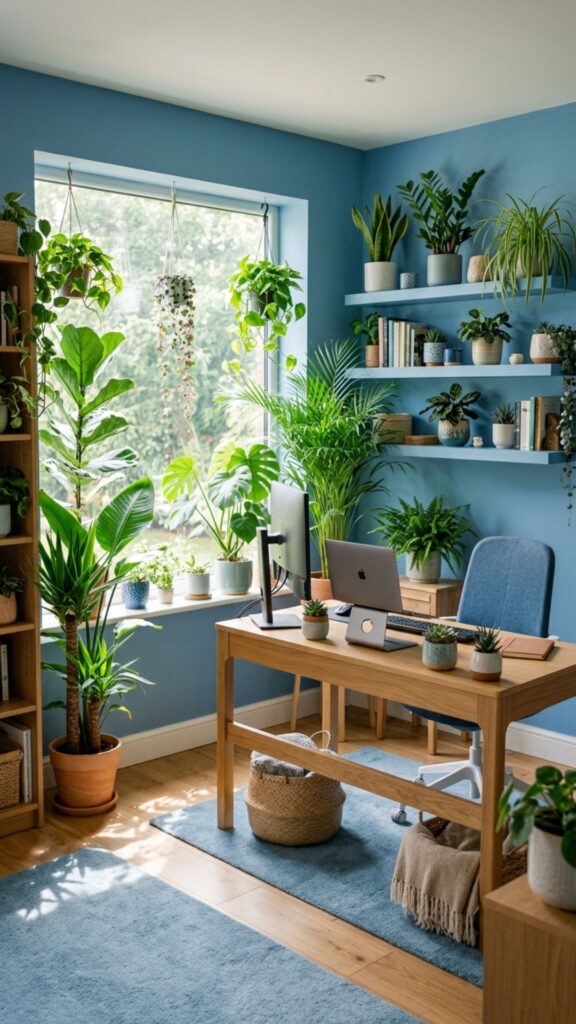 14. Add Indoor Plants to a Blue Office