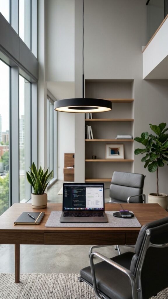 14. Add Pendant Lighting Above the Desk