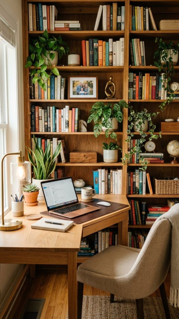 14. Add a Bookcase Behind the Desk