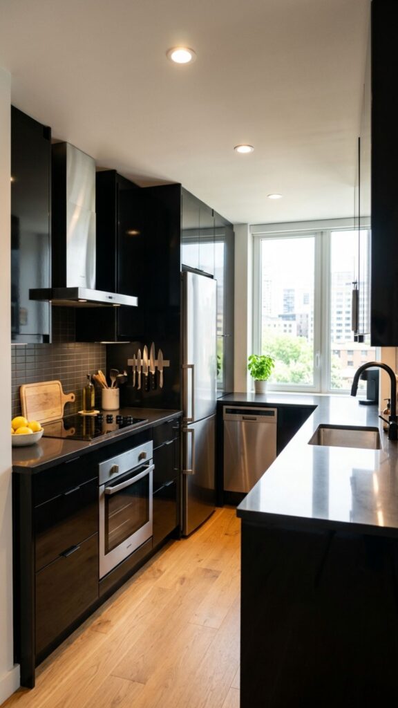 14. Black Cabinets in a Small Kitchen