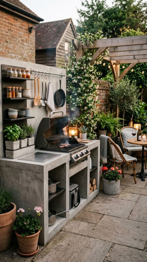 14. Compact Concrete Kitchens for Small Patios