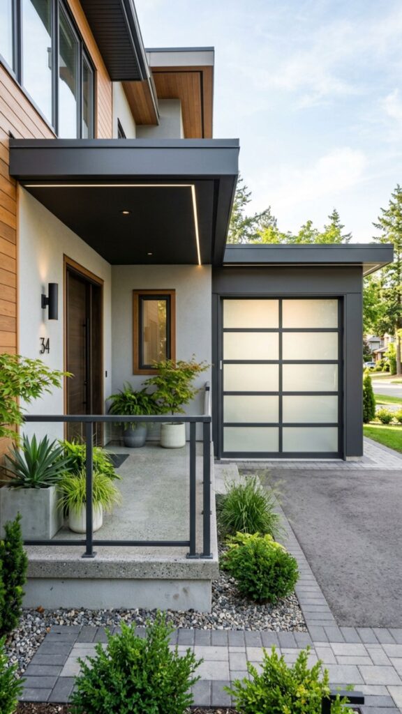 14. Contemporary Porch With a Glass Garage Door