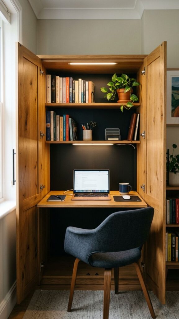 14. Create a Hidden Office Inside a Cabinet