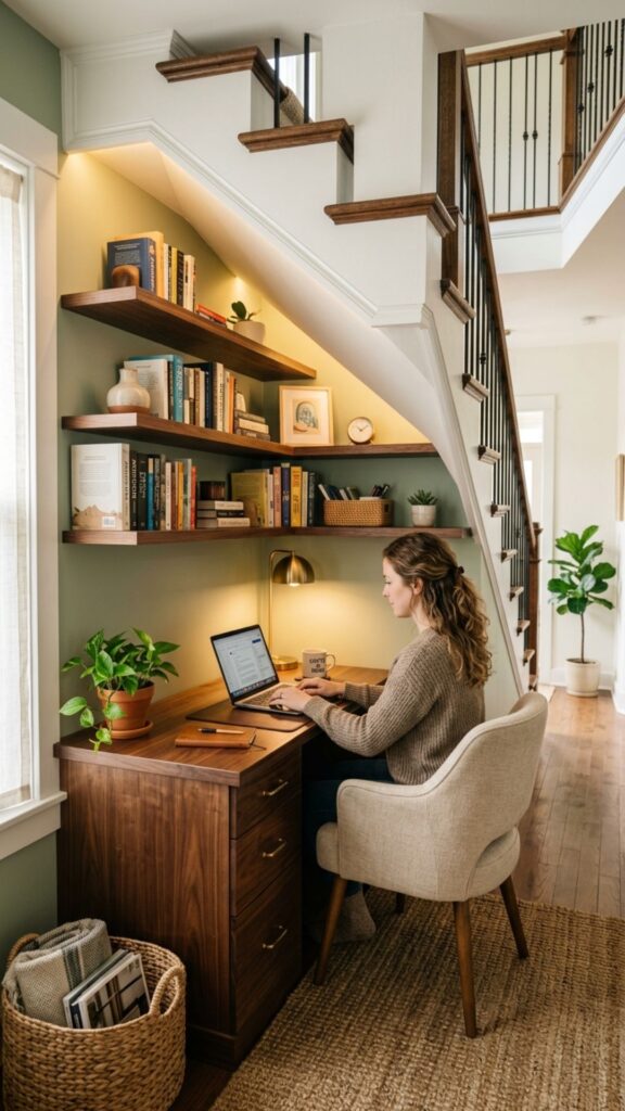 14. Design a Built-In Home Office Under the Stairs