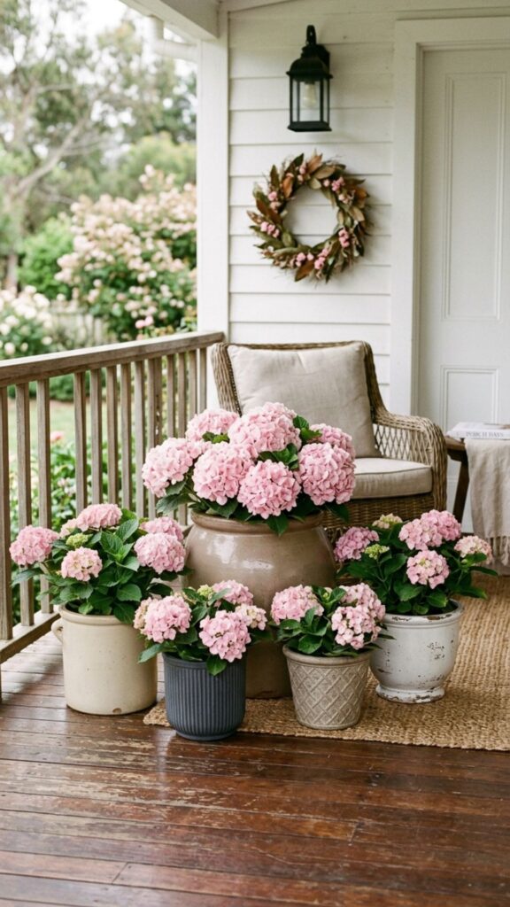 14. Go Monochrome with Pink Hydrangeas