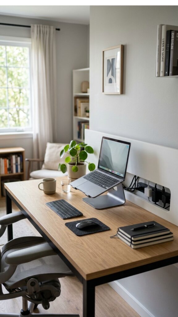 14. Hide Cables Behind a Desk Back Panel