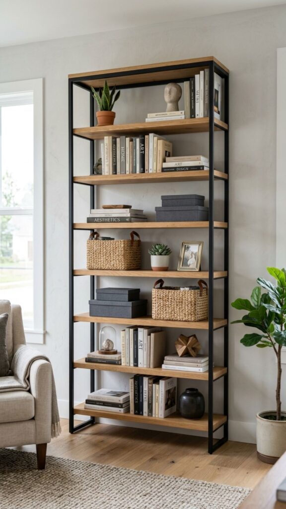 14. Install a Wood and Metal Bookcase