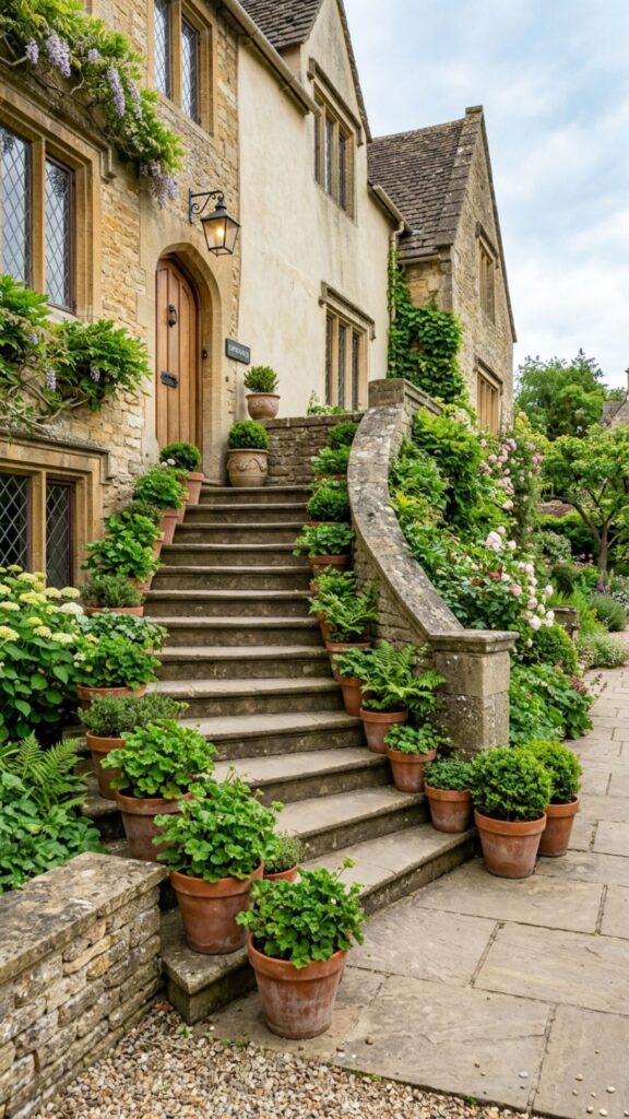 14. Line the Steps With Matching Potted Plants