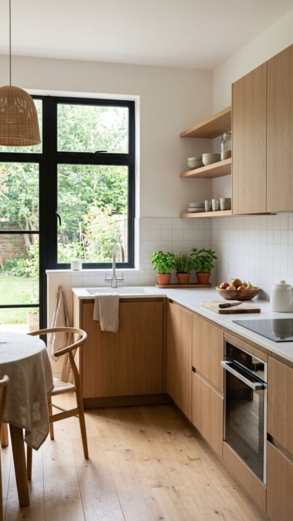 14. Scandinavian-Inspired Brown Kitchen Design