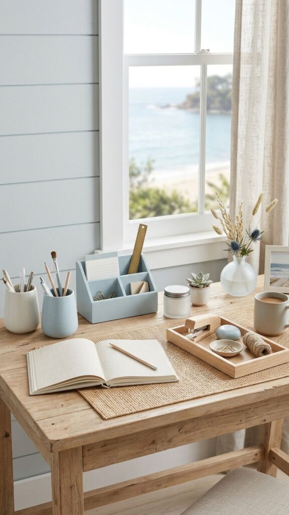 14. Use Coastal-Inspired Desk Accessories