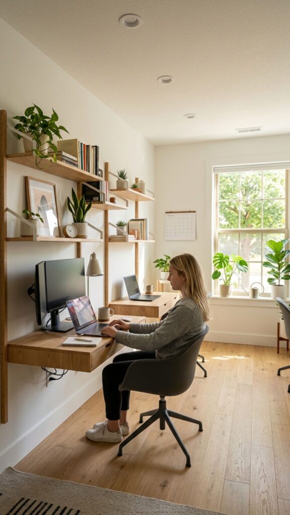 14. Use Floating Desks to Save Floor Space