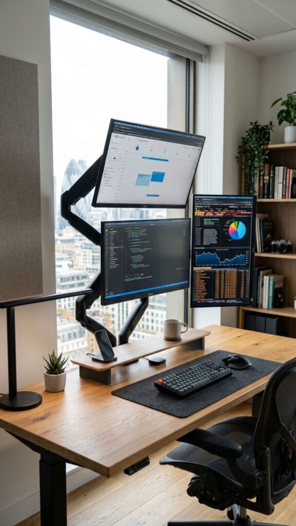 14. Use Monitor Arms to Free Up Desk Space