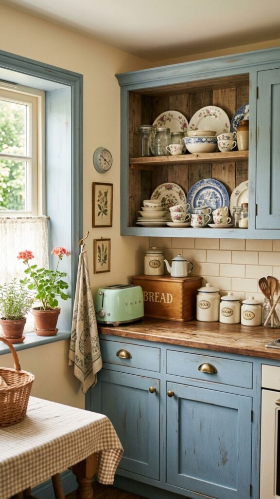 14. Vintage-Inspired Blue Cabinets