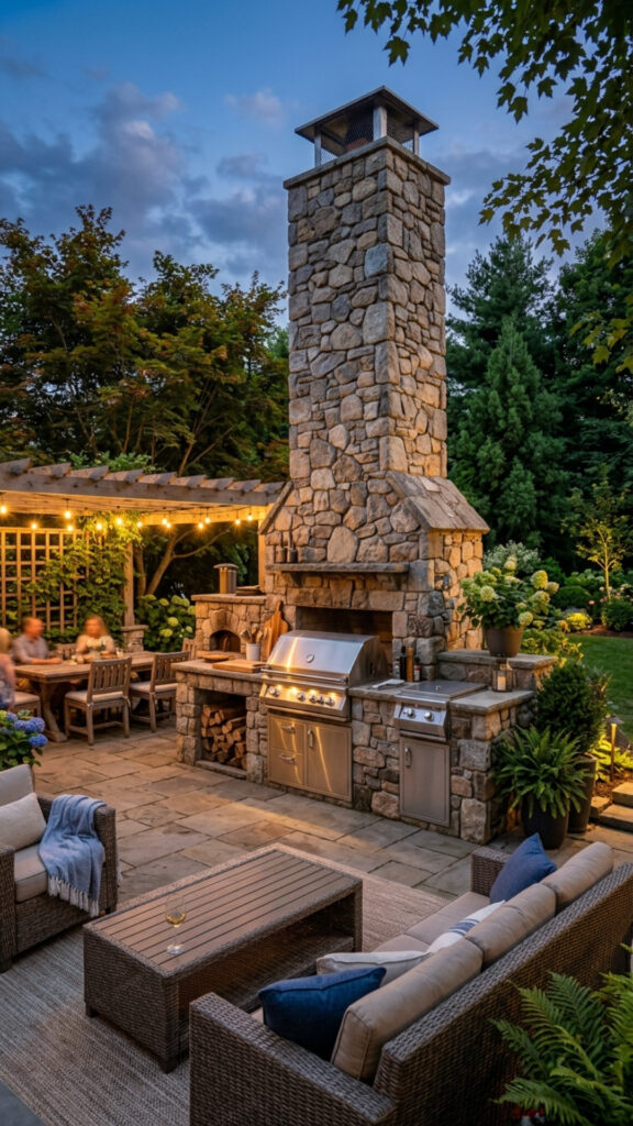 15. A Stone Chimney and Grill Combo