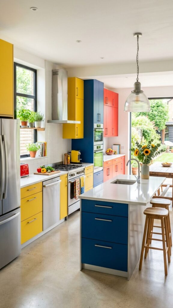 15. Colorful Aluminum Kitchen Cabinets