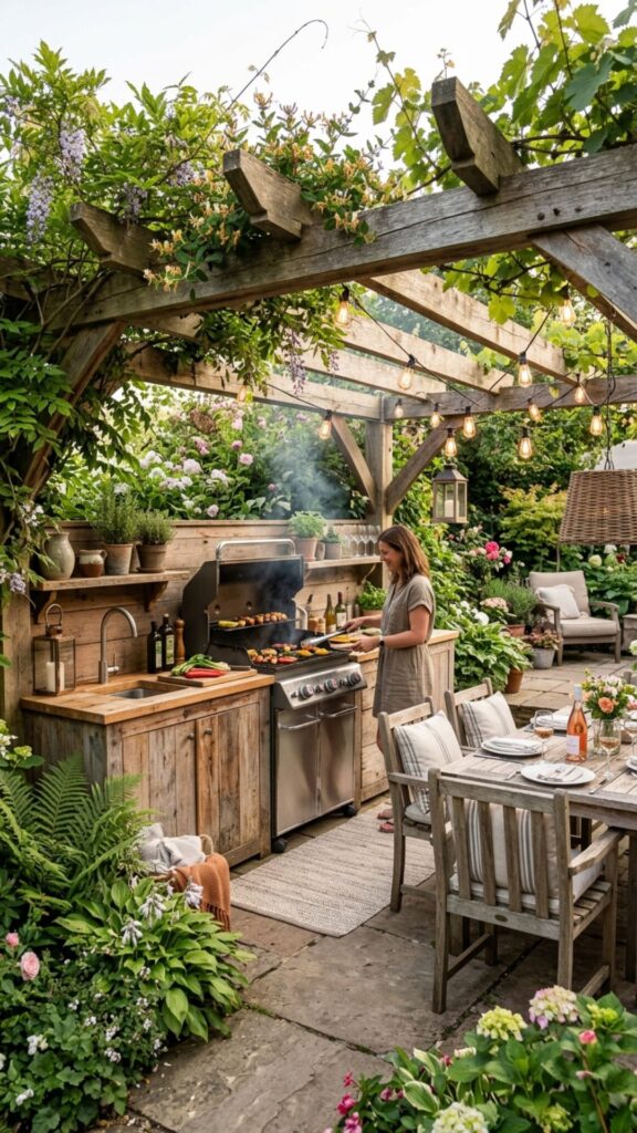 15. Covered Pergola Grill Retreat