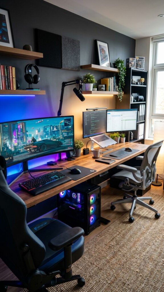 15. Create a Stylish Gaming and Work Double Desk Setup