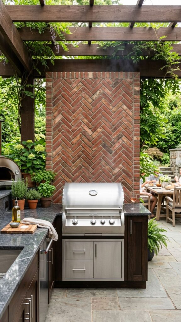 15. Herringbone Brick Backsplash