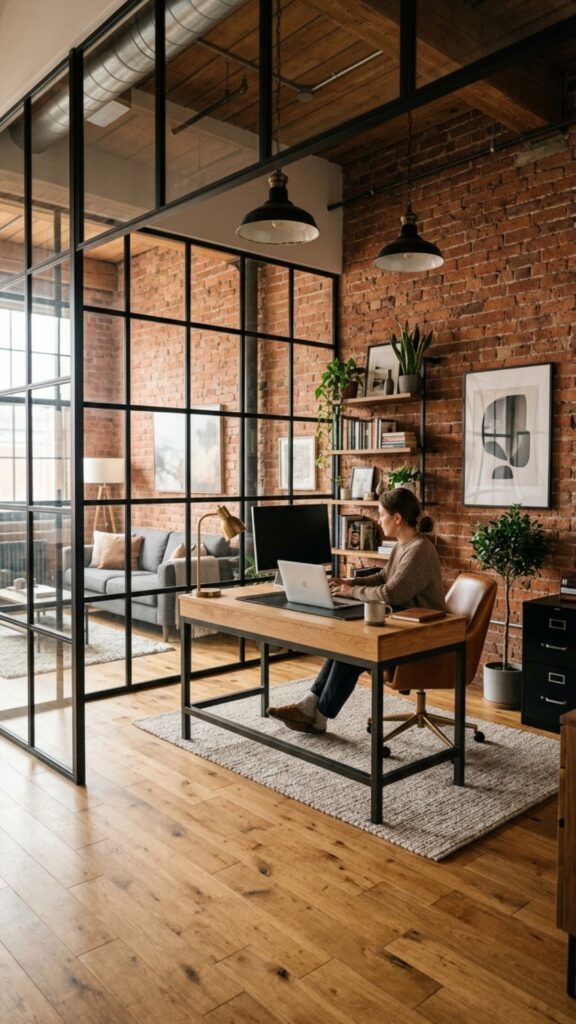 15. Industrial-Style Glass Office