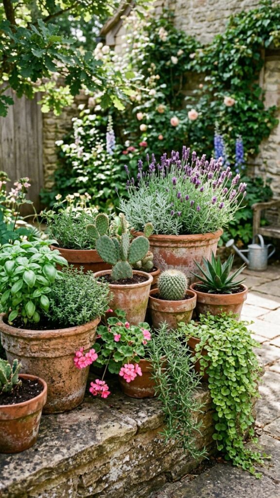 15. Set Out Rustic Clay Pot Groupings