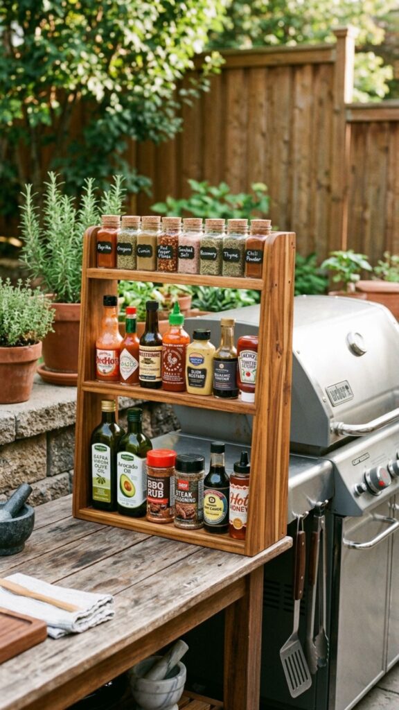 15. Set Up a Portable Spice and Sauce Rack